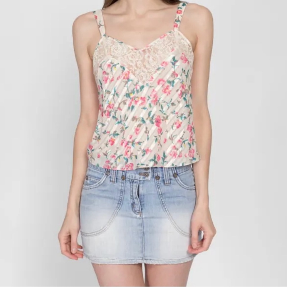 Medium 90s Vintage Gold Label Victoria Secret Floral Satin Camisole